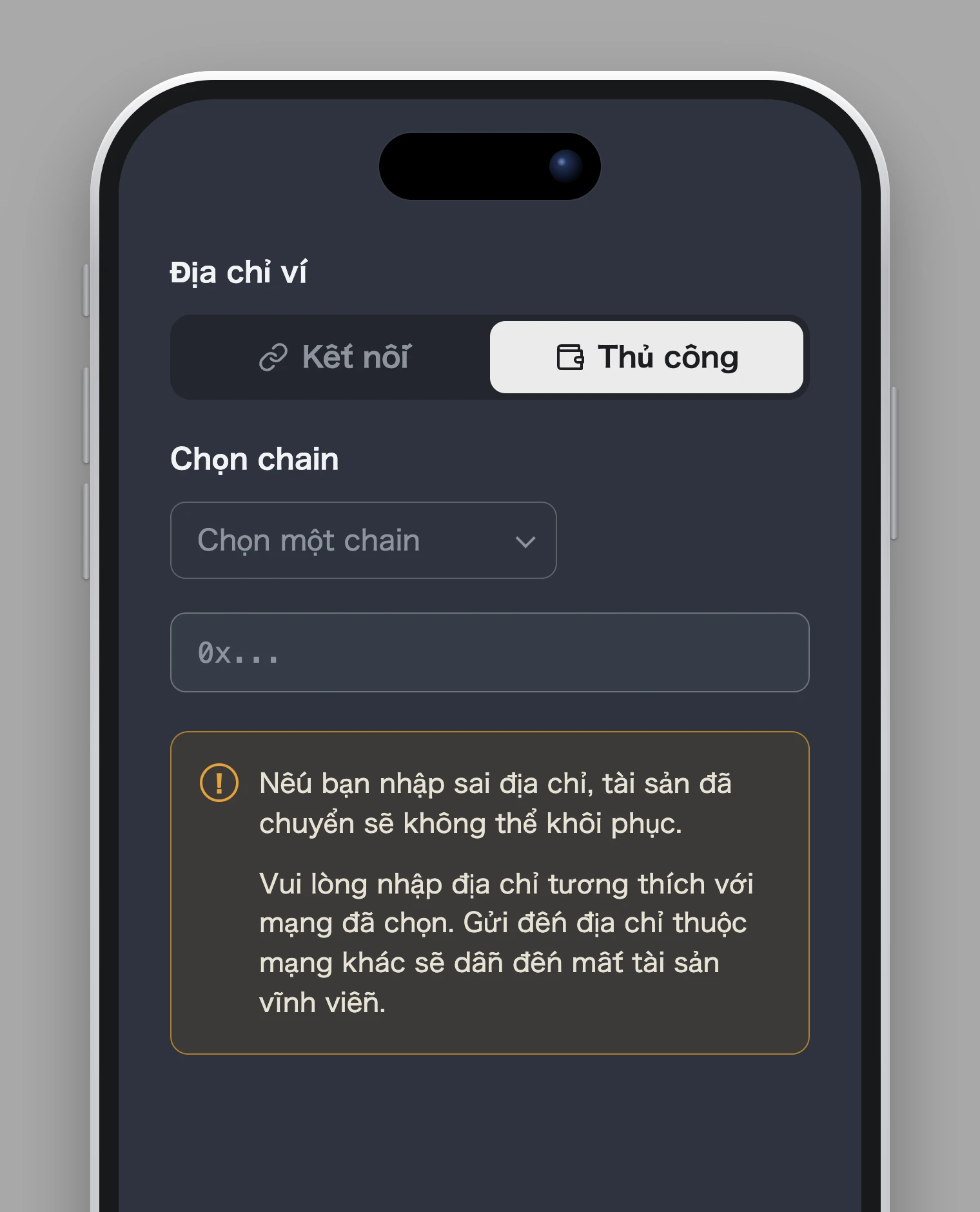 Hoặc nhập địa chỉ thủ công