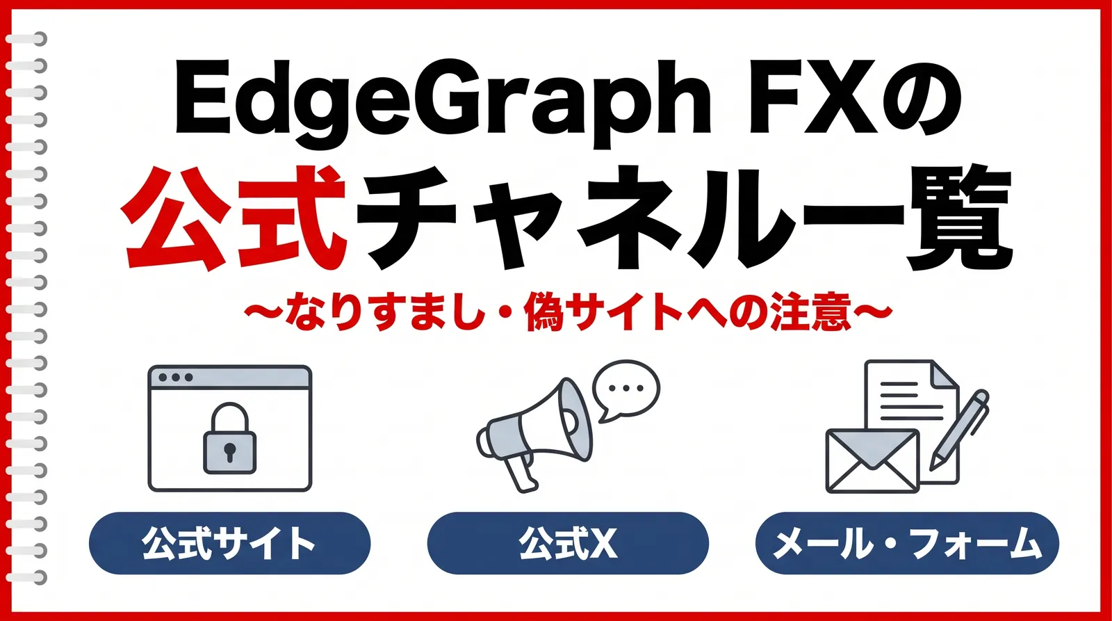 EdgeGraph FXの公式チャネル一覧と、LINE・Telegramでのなりすまし勧誘への注意を説明する記事のアイキャッチ画像