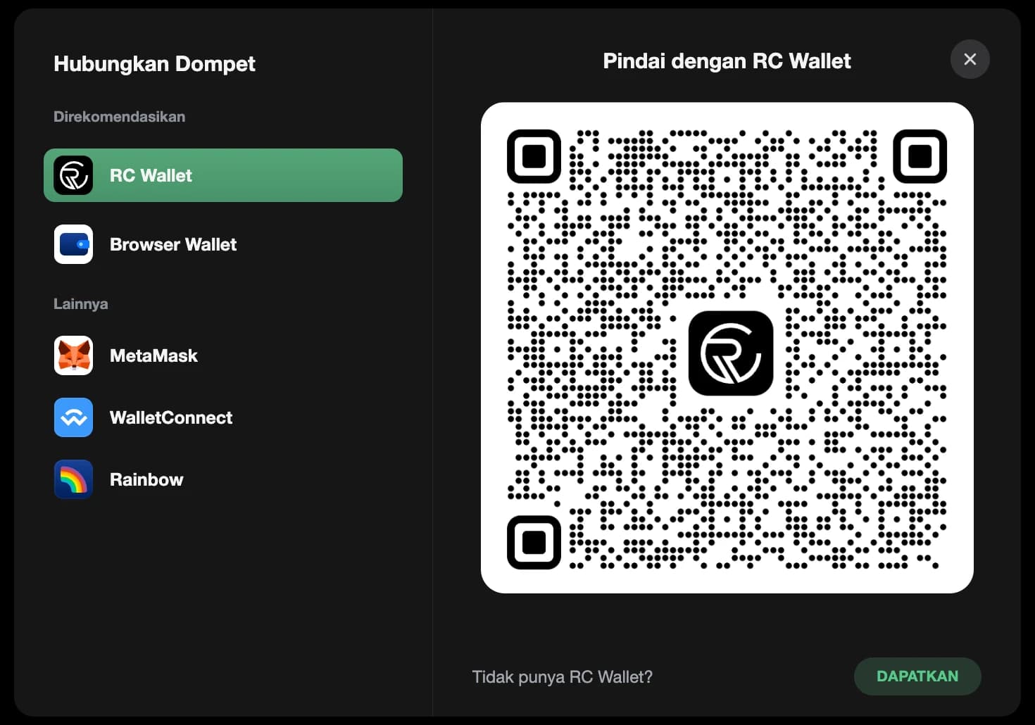 Pindai dengan RC Wallet